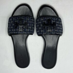 NWB-Tory Burch  Everly Slide Braid Velvet Jeans Denim Sandals -Perfect Navy 7.5m